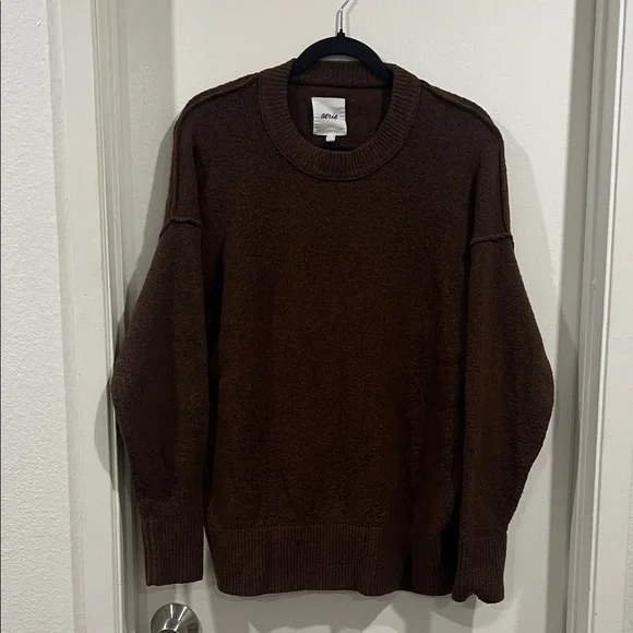 aerie oversized fuzzy chocolate Brown Crewneck Sweater size x-small - Picture 1 of 9